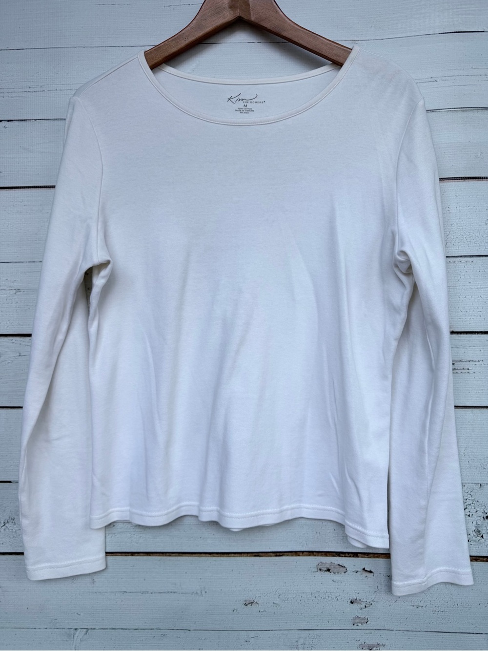 Kim Rogers 100% Cotton Essential Long Sleeve Scoop Neck Tee - Medium: